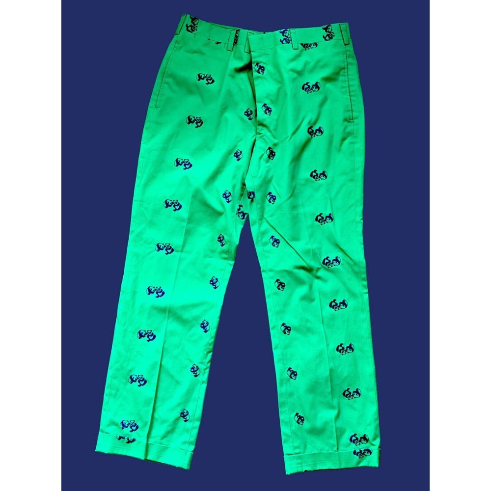 Vintage Men's Panda Embroidered‎ Chipp Trousers Pants 36 Green & Navy 70s